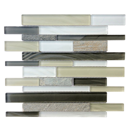 Stone & Glass Mixed Color Random Strip 12-in x 12-in Glass Mosaic Wall Tile( 10 sq. ft. /Box )