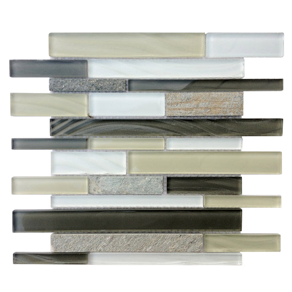 Stone & Glass Mixed Color Random Strip 12-in x 12-in Glass Mosaic Wall Tile(1-sq. ft/ Piece)