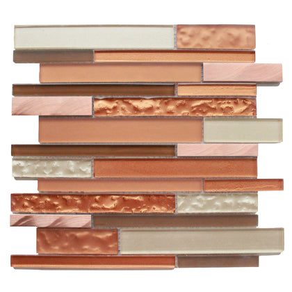 Single 12x12 inch Sunset Ridge Glass Mosaic Wall Tile – vibrant glass mosaic tile with sunset-inspired colors, 1 sq. ft per piece.