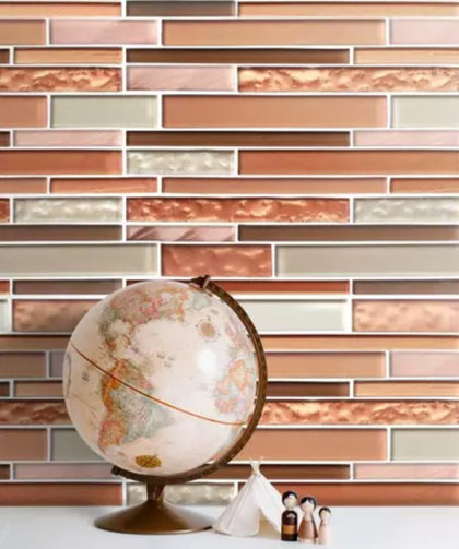 Living room accent wall with Sunset Ridge Glass Mosaic Wall Tile – vibrant glass tiles creating an eye-catching focal point.
