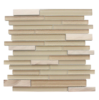 Glass & Metal Mix Random Strip 12-in x 12-in Glass Mosaic Wall Tile( 10 sq. ft. /Box )