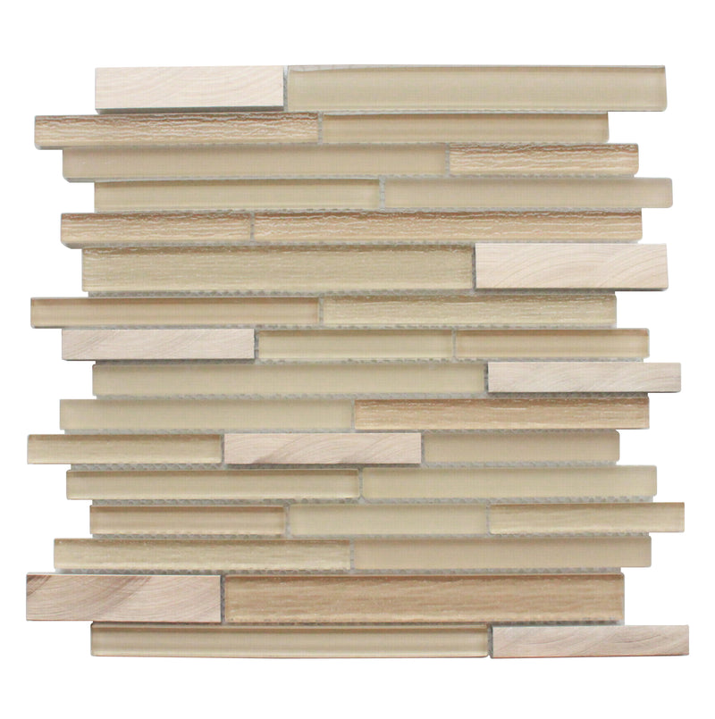 Glass & Metal Mix Random Strip 12-in x 12-in Glass Mosaic Wall Tile( 10 sq. ft. /Box )
