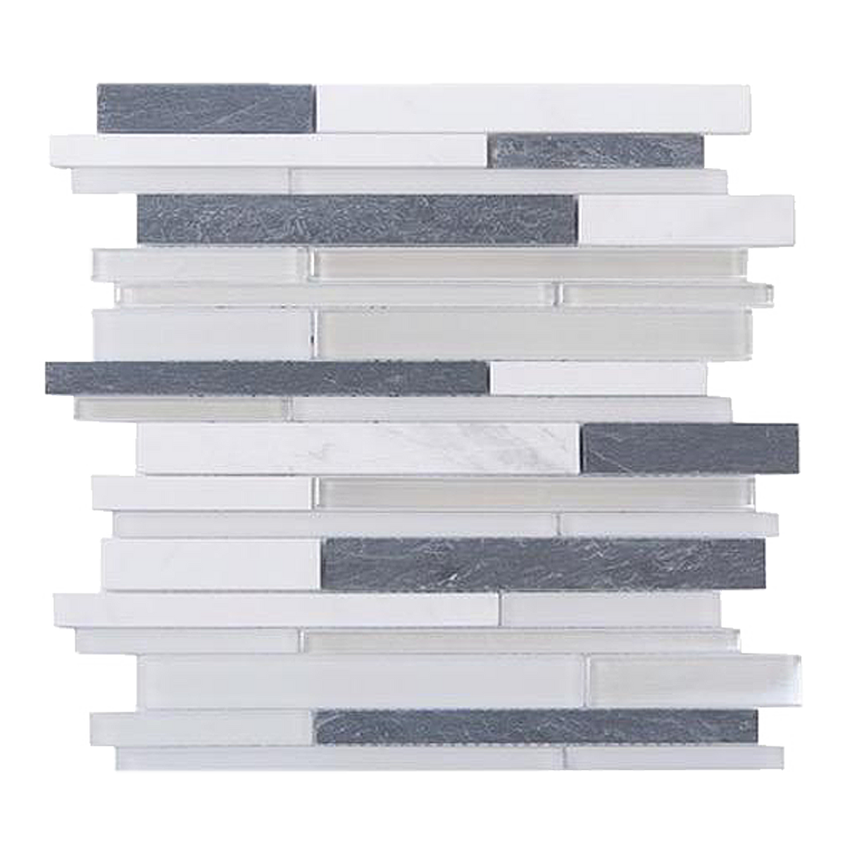 Iron Staircase Marble Slate & Glass Random Strips 12-in x 12-in Glass Mosaic Wall Tile( 10 sq. ft. /Box )
