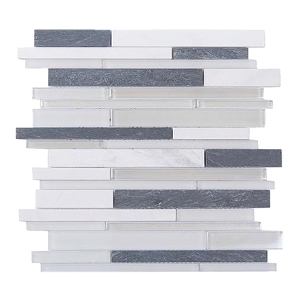 Iron Staircase Marble Slate & Glass Random Strips 12-in x 12-in Glass Mosaic Wall Tile( 10 sq. ft. /Box )