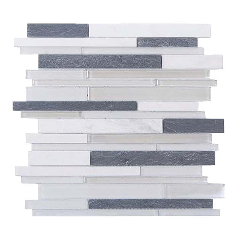 Iron Staircase Marble Slate & Glass Random Strips 12-in x 12-in Glass Mosaic Wall Tile( 10 sq. ft. /Box )
