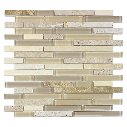 Sandy Dune Marble & Glass Random Strip 12-in x 12-in Glass Mosaic Wall Tile( 10 sq. ft. /Box )