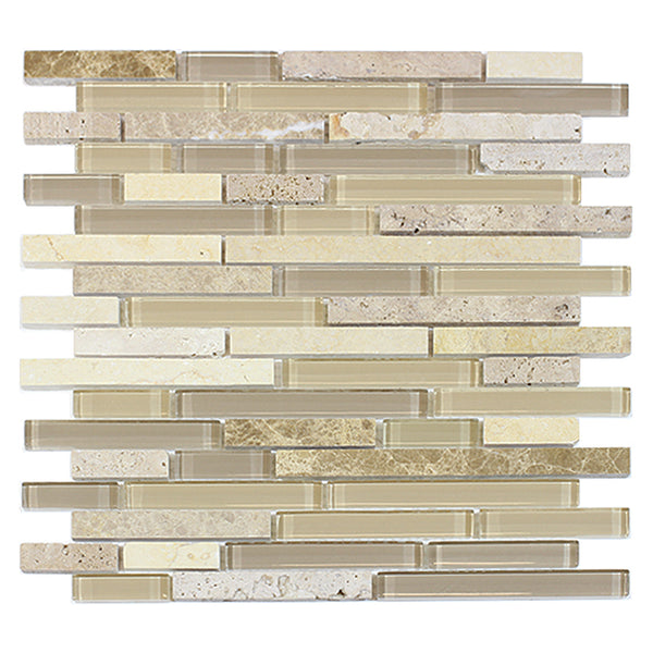 Sandy Dune Marble & Glass Random Strip 12-in x 12-in Glass Mosaic Wall Tile(1-sq. ft/ Piece)