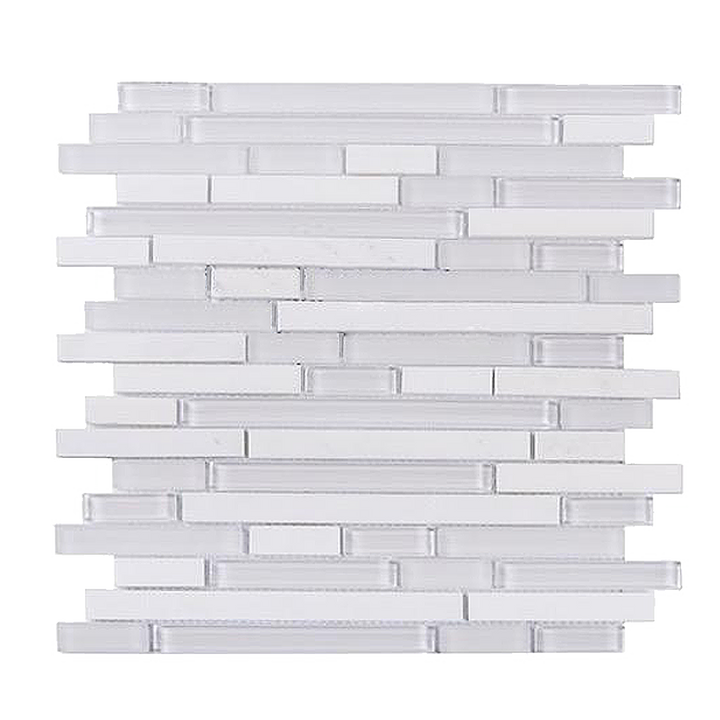 White Staccato Marble & Glass Random Strips