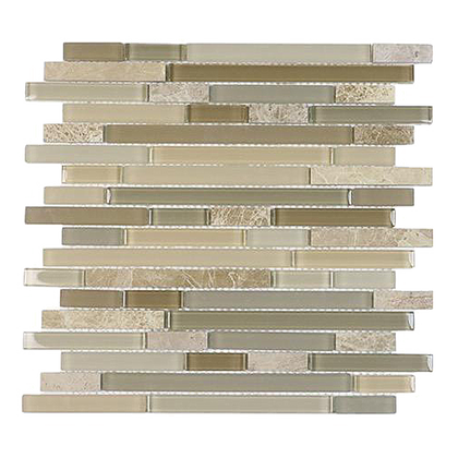 Brown Staccato Quartzet & Glass Strips 12-in x 12-in Glass Mosaic Wall Tile( 10 sq. ft. /Box )