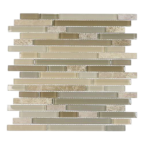 Brown Staccato Quartzet & Glass Strips 12-in x 12-in Glass Mosaic Wall Tile(1-sq. ft/ Piece)