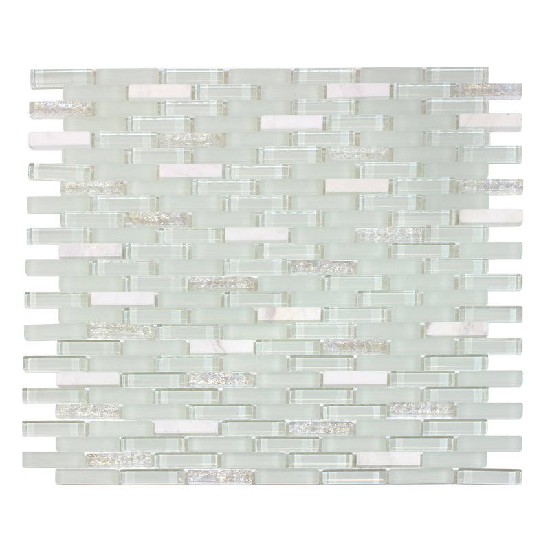 12-in x 12-in Ballentine Marble & Glass Mix Random Strip Mosaic Wall Tile( 10 sq. ft. /Box )