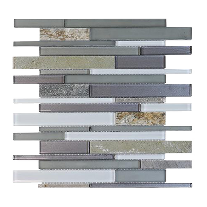 Modesto Quartzet & Glass Mix Random Strip 12-in x 13-in Glass Mosaic Wall Tile( 10 sq. ft. /Box )