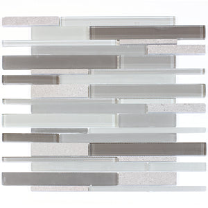 Clayton Random Strip Marble & Glass Mosaic