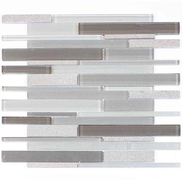 Clayton Random Strip Marble & Glass Mosaic
