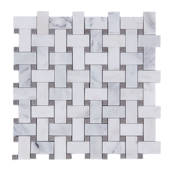 Oriental White + Gray Lady 12-in x 12-in Polished Basketweave Marble Mosaic Floor and Wall Tile(1-sq. ft/ Piece)