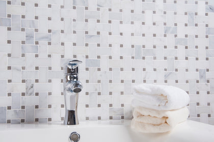 Oriental White + Gray Lady 12-in x 12-in Polished Basketweave Marble Mosaic Floor and Wall Tile( 5 sq. ft. /Box )