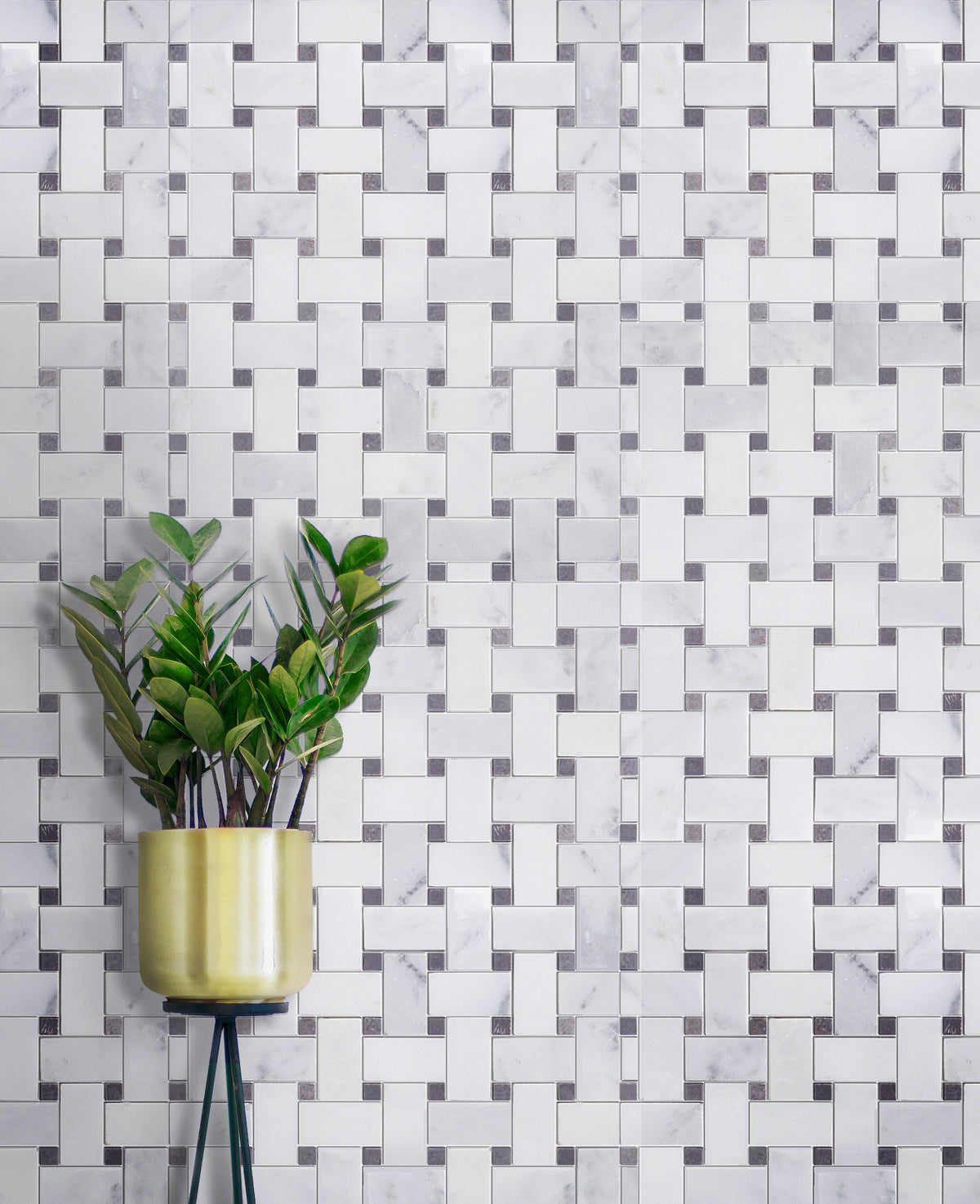 Oriental White + Gray Lady 12-in x 12-in Polished Basketweave Marble Mosaic Floor and Wall Tile( 5 sq. ft. /Box )