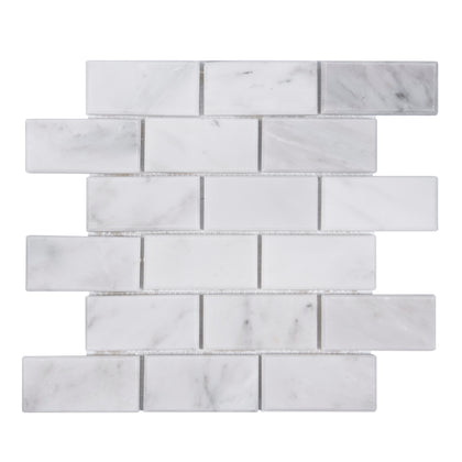 Bevel Brick Oriental White 12-in x 12-in Polished Marble Mosaic Wall Tile( 5 sq. ft. /Box )