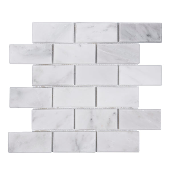 Bevel Brick Oriental White 12-in x 12-in Polished Marble Mosaic Wall Tile(1-sq. ft/ Piece)