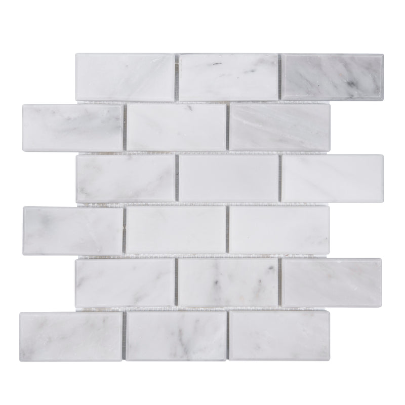 Bevel Brick Oriental White 12-in x 12-in Polished Marble Mosaic Wall Tile( 5 sq. ft. /Box )