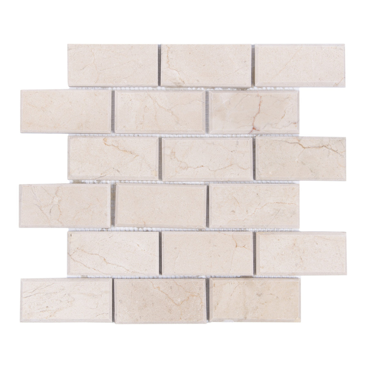 Cream Marfil Bevel Brick 12-in x 12-in Polished Marble Mosaic Wall Tile( 5 sq. ft. /Box )