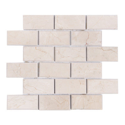 Cream Marfil Bevel Brick 12-in x 12-in Polished Marble Mosaic Wall Tile( 5 sq. ft. /Box )