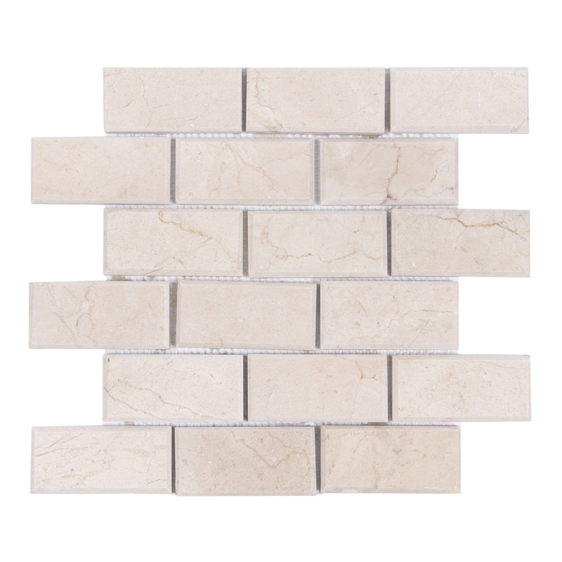 Cream Marfil Bevel Brick 12-in x 12-in Polished Marble Mosaic Wall Tile( 5 sq. ft. /Box )