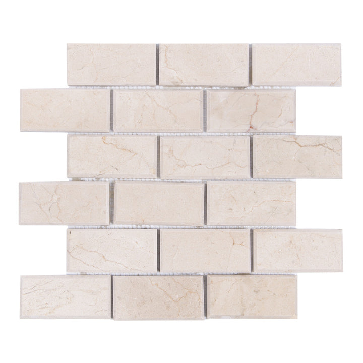 2x4 Cream Marfil Polished Bevel Brick Mosaic