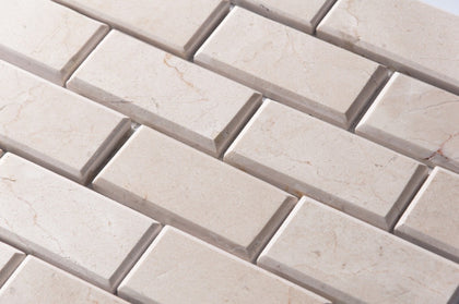 Cream Marfil Bevel Brick 12-in x 12-in Polished Marble Mosaic Wall Tile( 5 sq. ft. /Box )