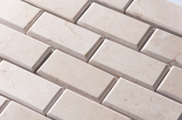 Cream Marfil Bevel Brick 12-in x 12-in Polished Marble Mosaic Wall Tile( 5 sq. ft. /Box )