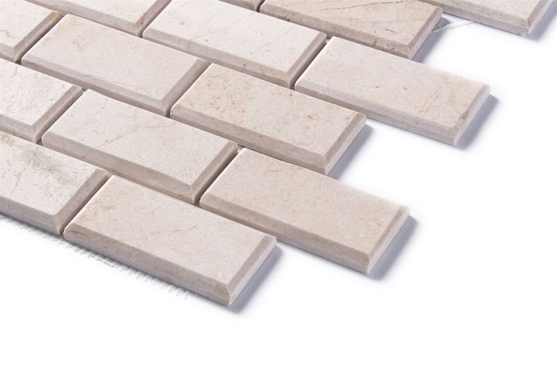 Cream Marfil Bevel Brick Polished Marble Mosaic Wall Tile - Sample (Product Shown is Full Size)