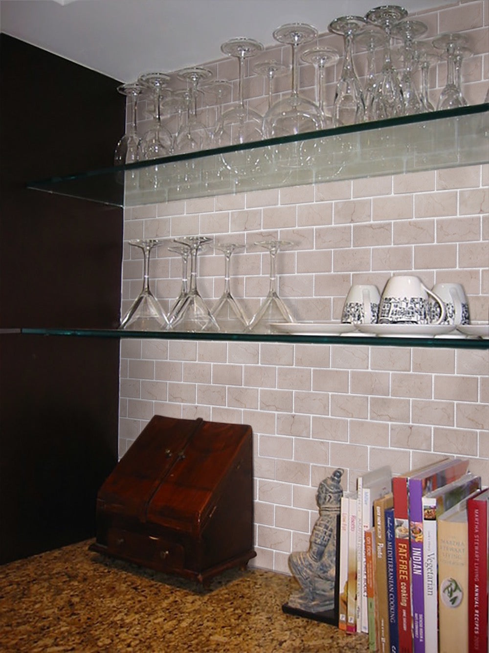 Cream Marfil Bevel Brick Polished Marble Mosaic Wall Tile - Sample (Product Shown is Full Size)