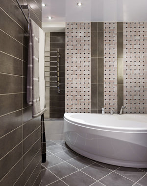 Cream Marfil/Emperador Polished Bone Basketweave Mosaic