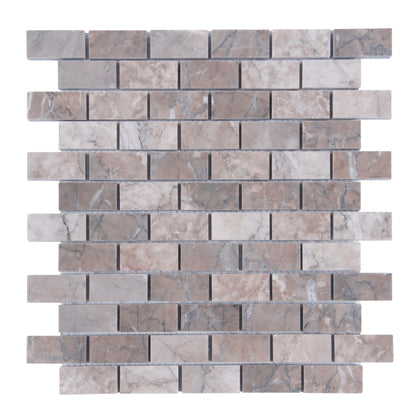 1-in x 2-in Gray Cloud 12-in x 11-in Polished Marble Mosaic Wall Tile( 4.6 sq. ft. /Box )