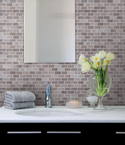 1-in x 2-in Gray Cloud 12-in x 11-in Polished Marble Mosaic Wall Tile( 4.6 sq. ft. /Box )