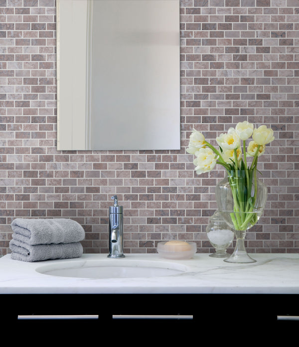 1-in x 2-in Gray Cloud 12-in x 11-in Polished Marble Mosaic Wall Tile( 4.6 sq. ft. /Box )