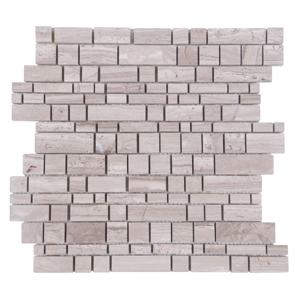 Wooden White Multi-Square 12-in x 12-in Honed Marble Mosaic Wall Tile( 5 sq. ft. /Box )
