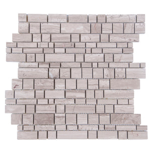Wooden White Multi-Square Honed Marble Mosaic