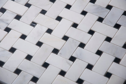 Oriental White + Pure Black 12-in x 12-in Polished Basketweave Marble Mosaic Floor and Wall Tile( 5 sq. ft. /Box )