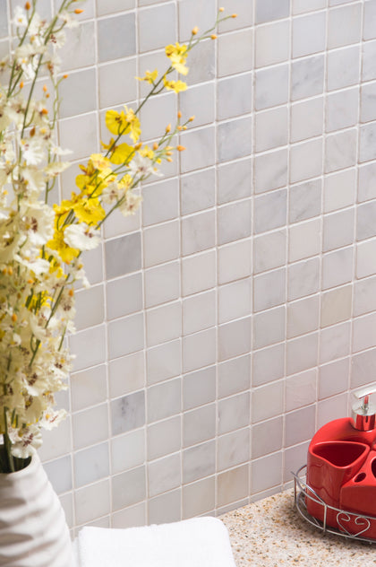 Oriental White 12-in x 12-in Polished Marble Mosaic Floor and Wall Tile( 5 sq. ft. /Box )
