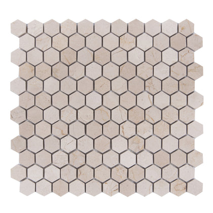 1-in Cream Marfil Hexagon 12-in x 12-in Polished Marble Mosaic Floor and Wall Tile( 5 sq. ft. /Box )