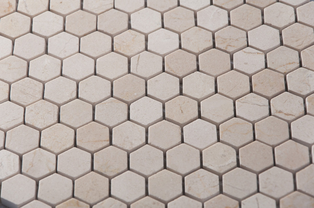 Cream Marfil Hexagon Polished Marble Mosaic Floor and Wall Tile - Sample (Product Shown is Full Size)