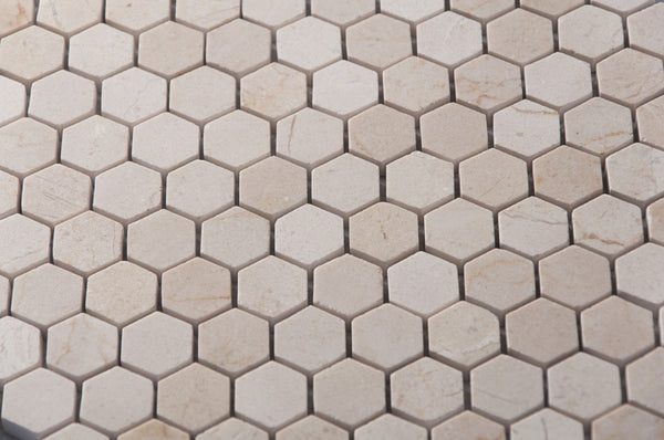 1-in Cream Marfil Hexagon 12-in x 12-in Polished Marble Mosaic Floor and Wall Tile( 5 sq. ft. /Box )