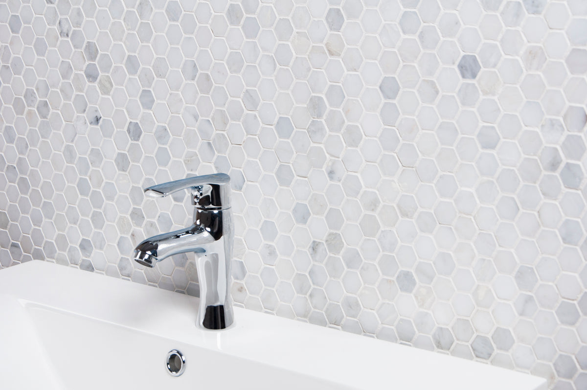 1-in Oriental White Hexagon 12-in x 11-in Honed Marble Mosaic Floor and Wall Tile( 4.6 sq. ft. /Box )