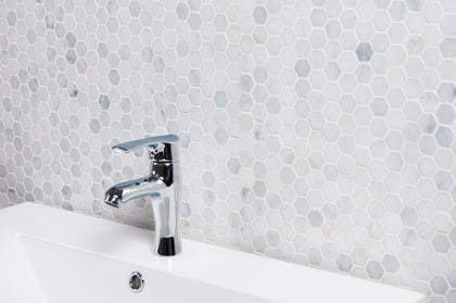 1-in Oriental White Hexagon 12-in x 11-in Honed Marble Mosaic Floor and Wall Tile( 4.6 sq. ft. /Box )