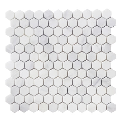1-in Oriental White Hexagon 12-in x 11-in Honed Marble Mosaic Floor and Wall Tile( 4.6 sq. ft. /Box )