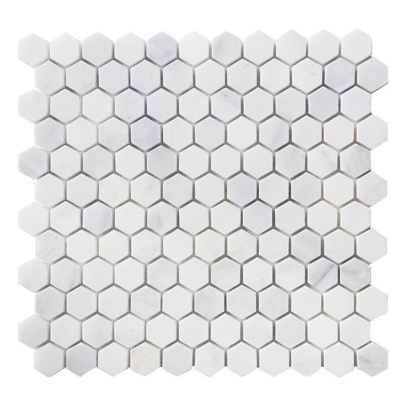 1-in Oriental White Hexagon 12-in x 11-in Honed Marble Mosaic Floor and Wall Tile( 4.6 sq. ft. /Box )