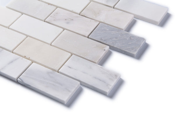 Brick Oriental White 12-in x 12-in Honed Marble Mosaic Wall Tile( 5 sq. ft. /Box )