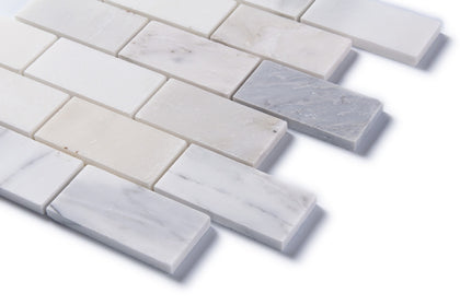 Brick Oriental White 12-in x 12-in Polished Marble Mosaic Wall Tile( 5 sq. ft. /Box )
