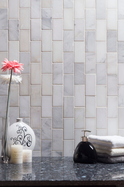 Brick Oriental White 12-in x 12-in Polished Marble Mosaic Wall Tile( 5 sq. ft. /Box )